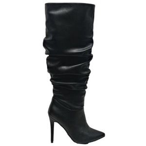 NEW NEVER WORN Black Faux Leather Heeled Boots
